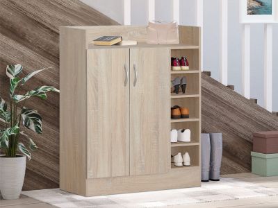 Maui 2 Door Shoe Cabinet Storage Rack - Oak