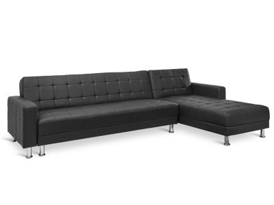 MINNESOTA 5 Seater Sofa Bed Futon with Chaise - BLACK