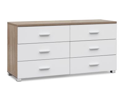 Bram Low Boy 6 Drawer Chest Dresser - Oak + White