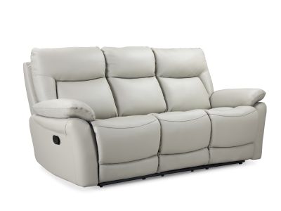 Masterton Manual Full Leather 3 Seater Recliner Sofa - Grey
