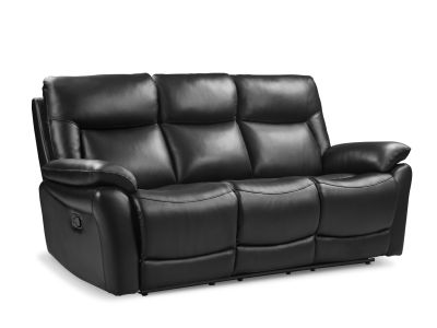 Masterton Manual Full Leather 3 Seater Recliner Sofa - Black