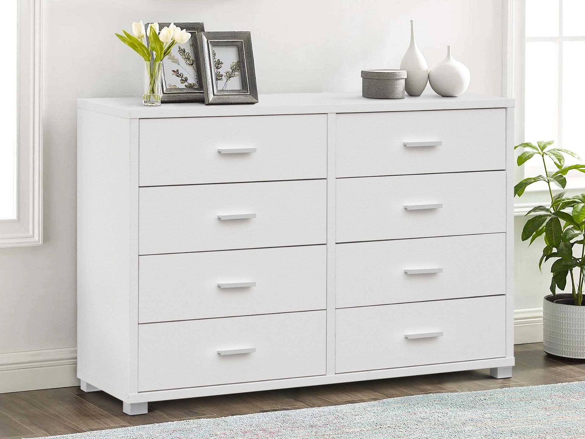 EZRA Low Boy 8 Drawer Chest Dresser WHITE