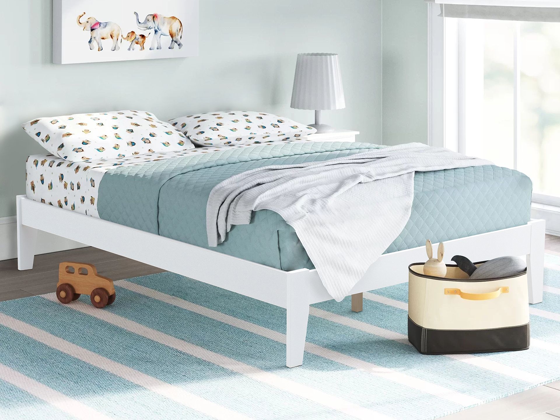 MERI Double Wooden Bed WHITE