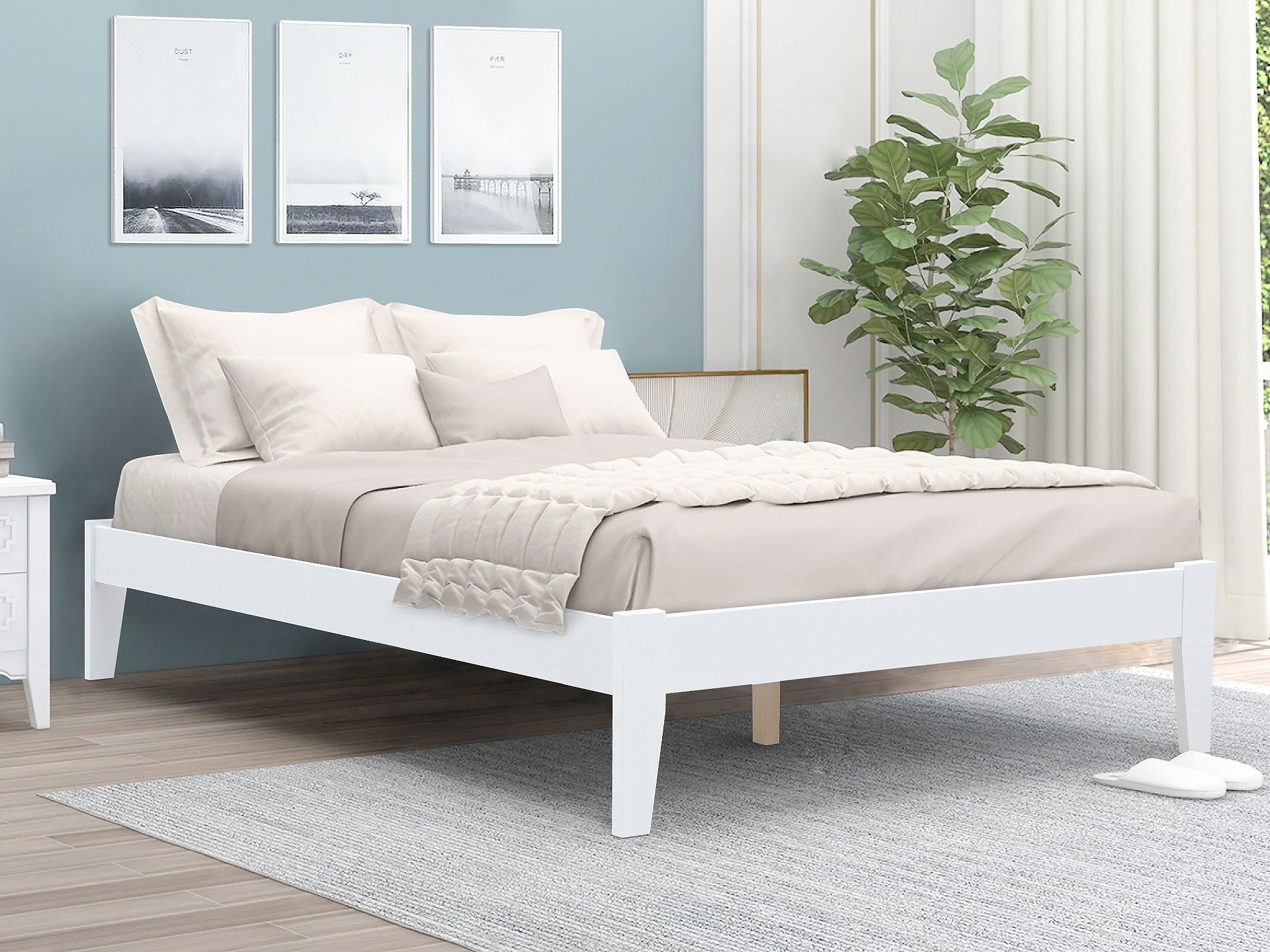 Meri Queen Wooden Bed Frame - White
