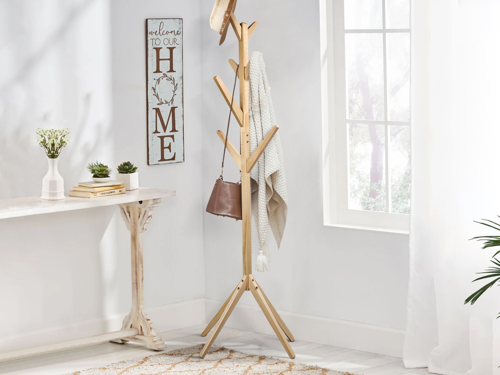 Wooden clothes store hanger stand