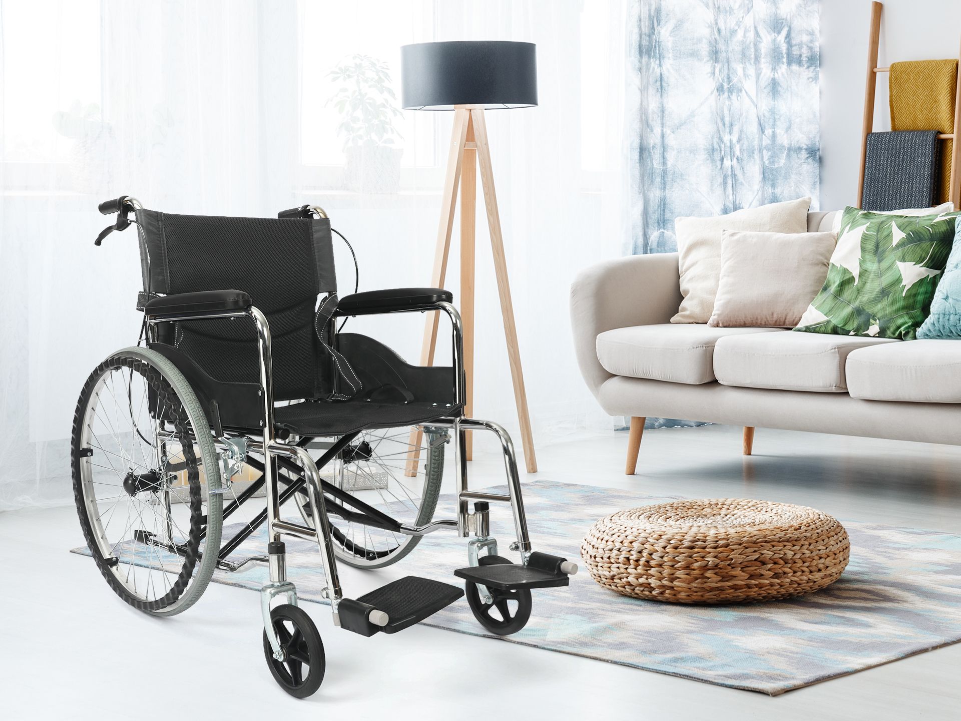 Self-Propelled Wheelchair with Locking Hand Brakes - Black