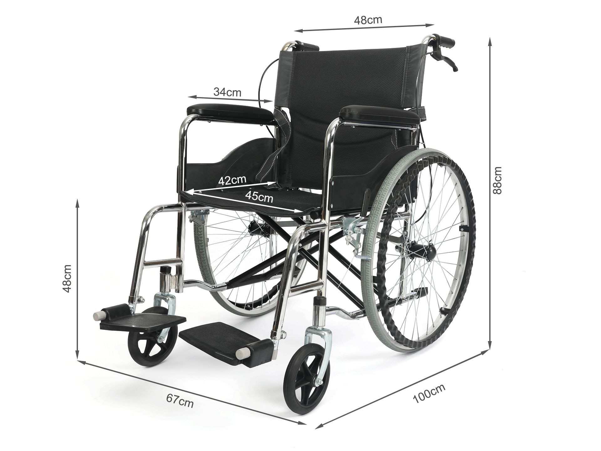 Self-Propelled Wheelchair with Locking Hand Brakes - Black