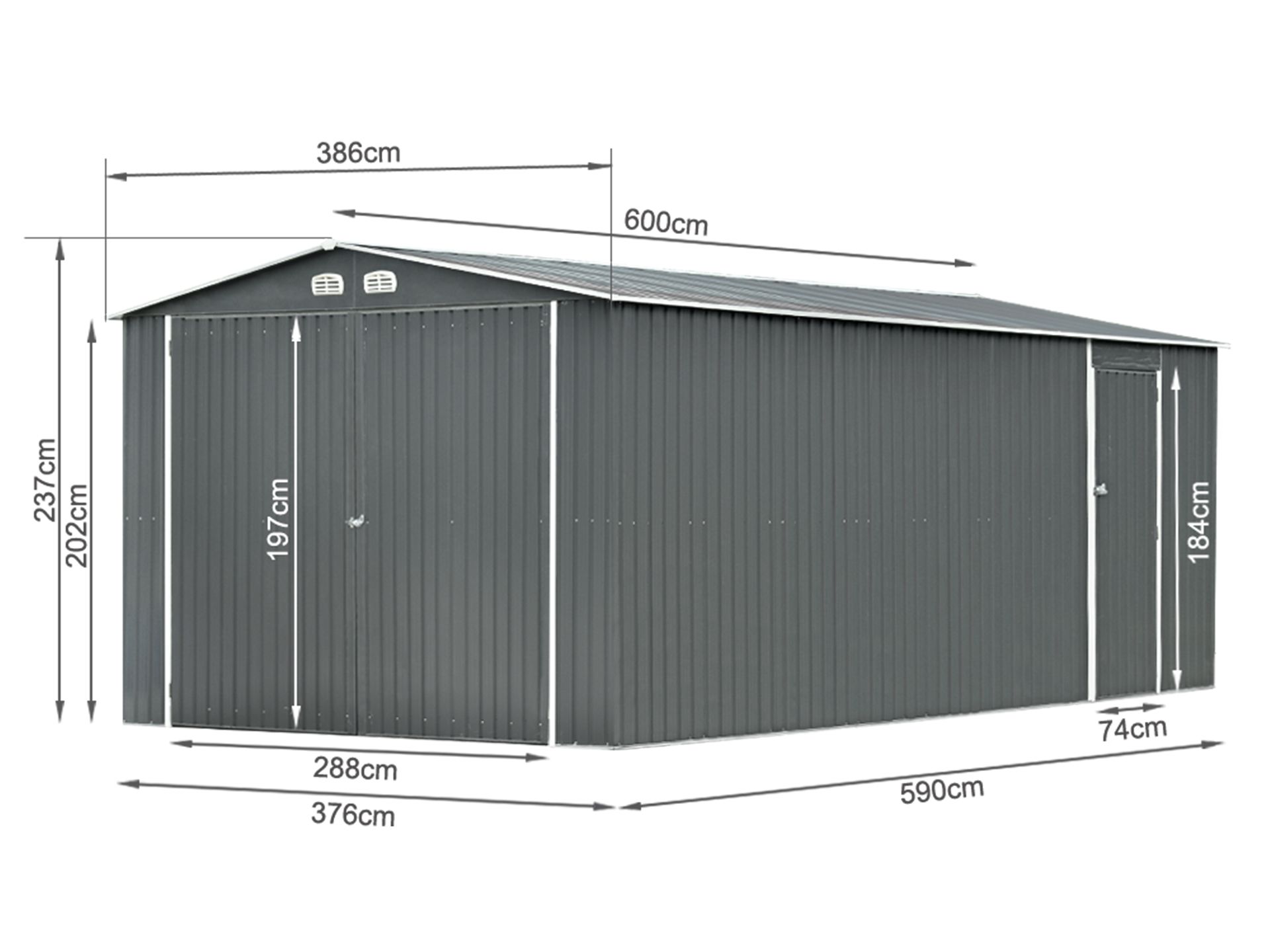 Toughout Car Garage Workshop 6m x 3.86m x 2.37m