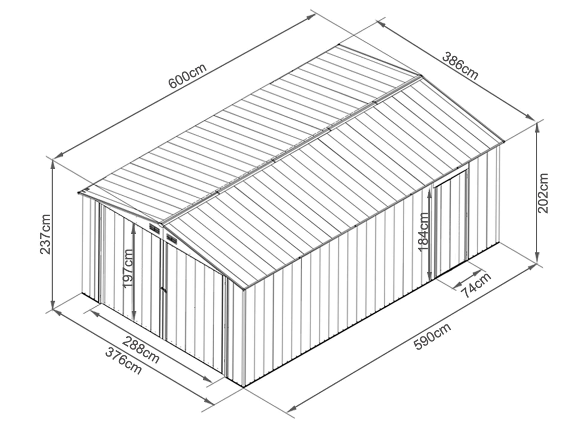 Toughout Car Garage Workshop 6m x 3.86m x 2.37m