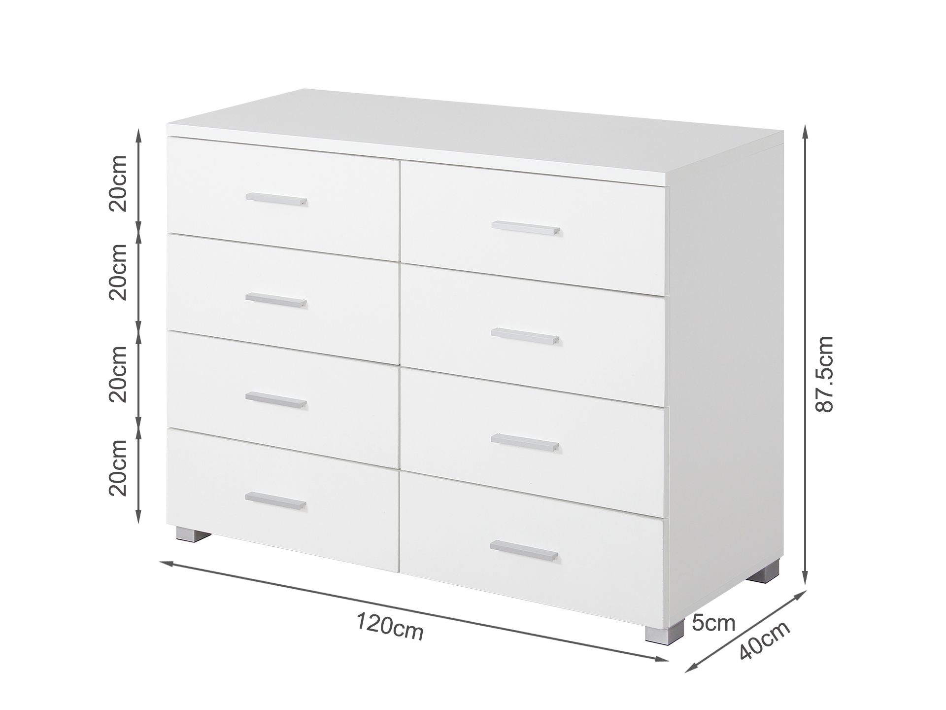 GARRETT Low Boy 8 Drawer Chest Dresser WHITE