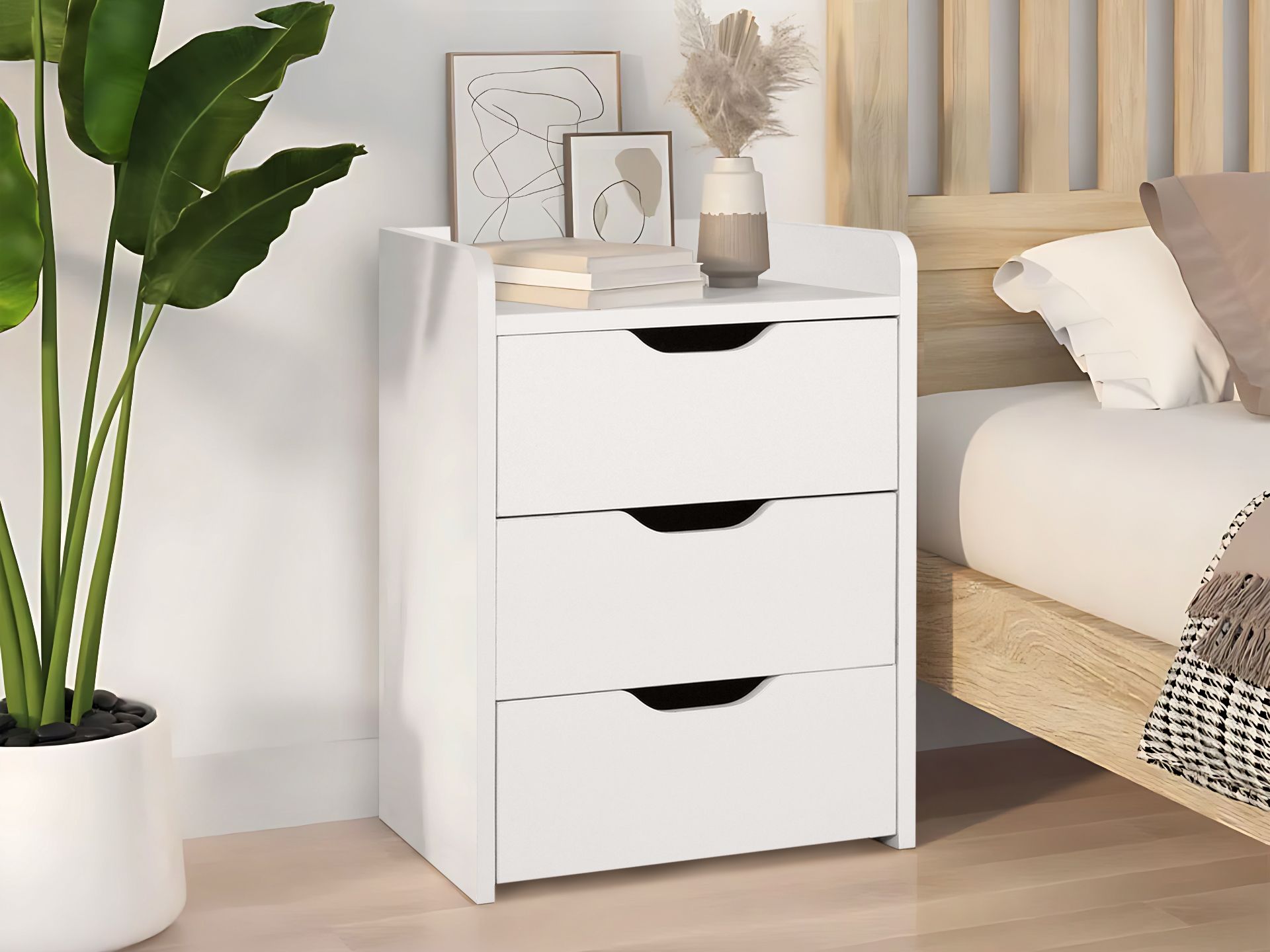 White wooden store bedside cabinets