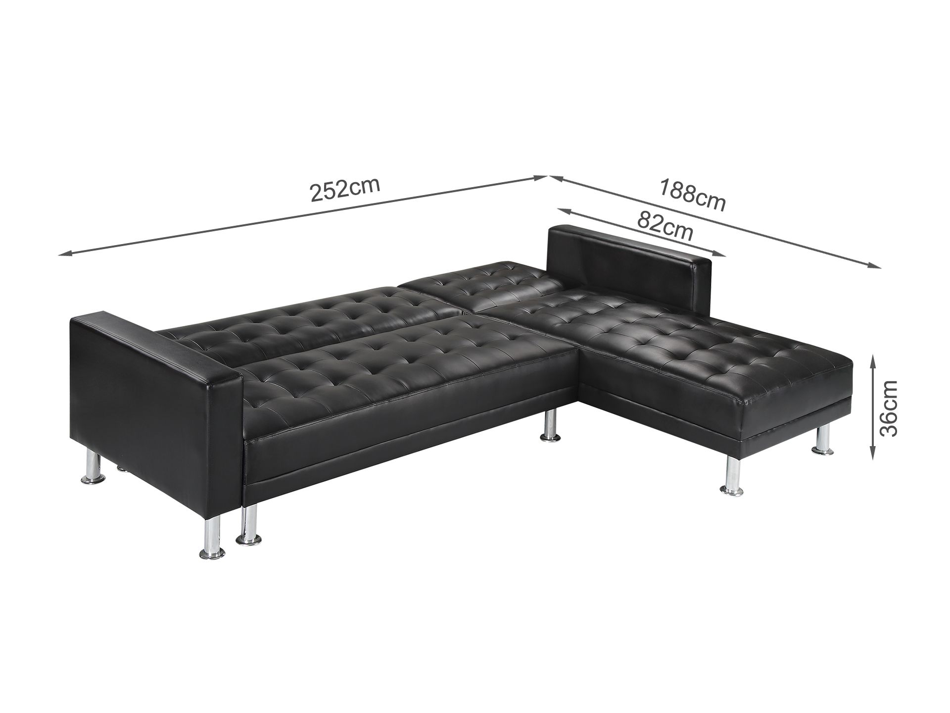 Colorado 3 Seater Sofa Bed Futon with Chaise - Black