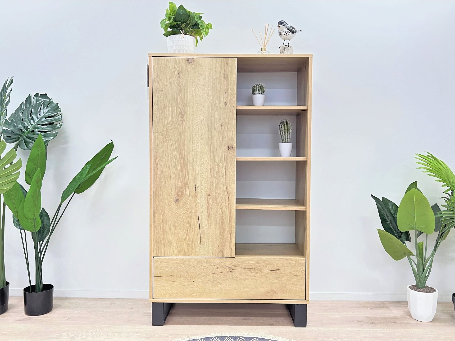 Frohna Bookshelf Cabinet With Drawer Oak