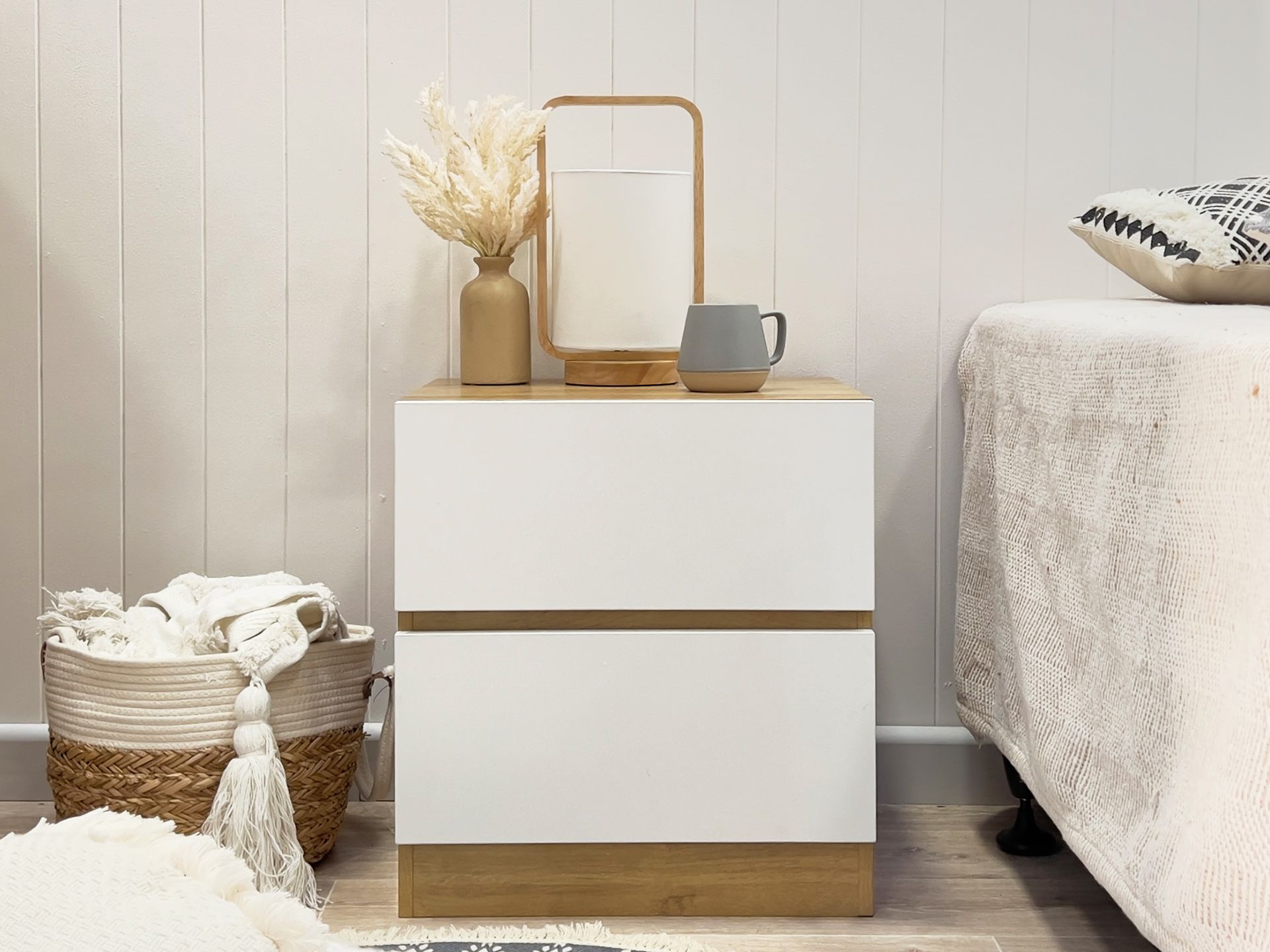 Harris Bedside Table - Oak + White