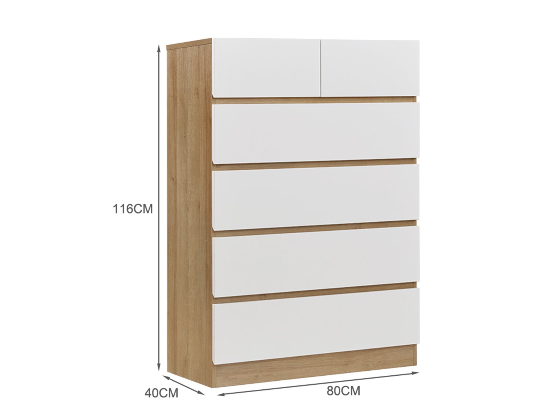 Harris 6 Drawers Tallboy - Oak + White