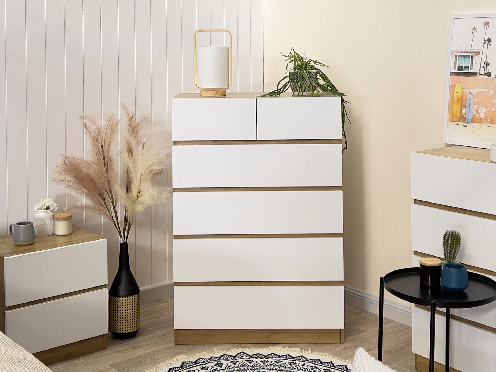 HARRIS Wooden Tallboy 6 Drawers OAK Color