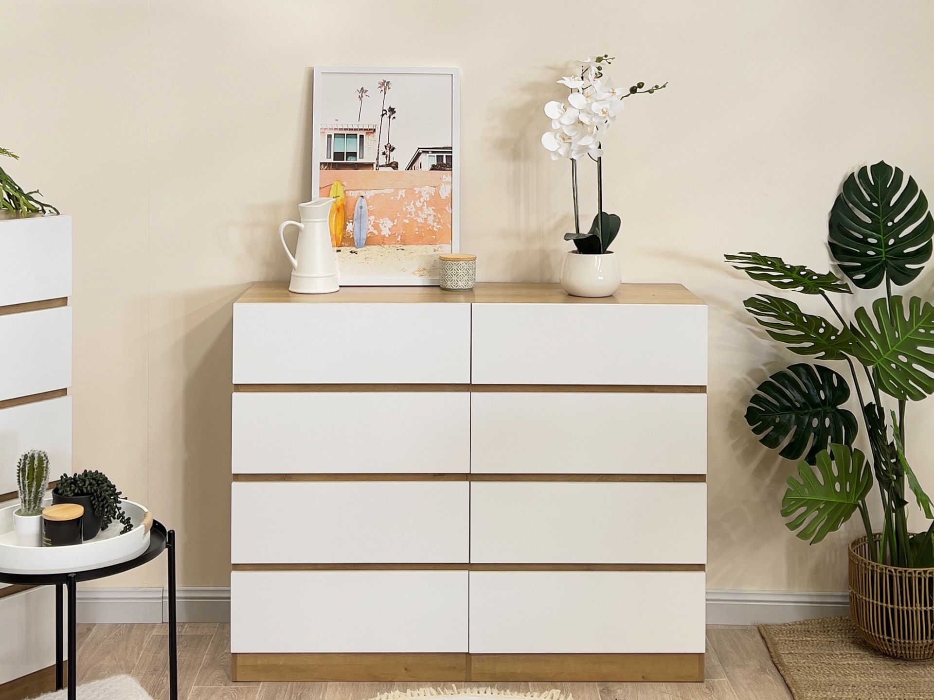 Harris 8 Drawers Low Boy - Oak + White
