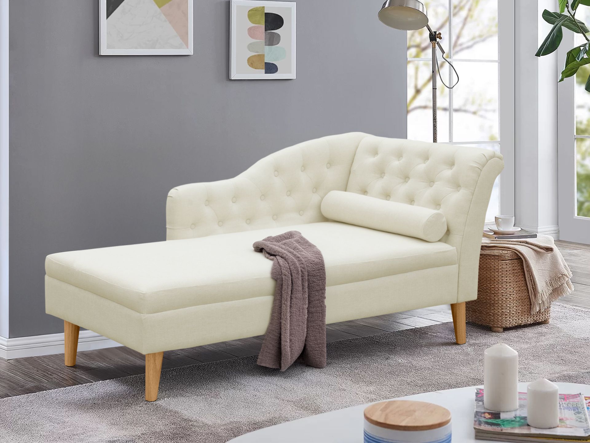 Beige chaise deals lounge sofa