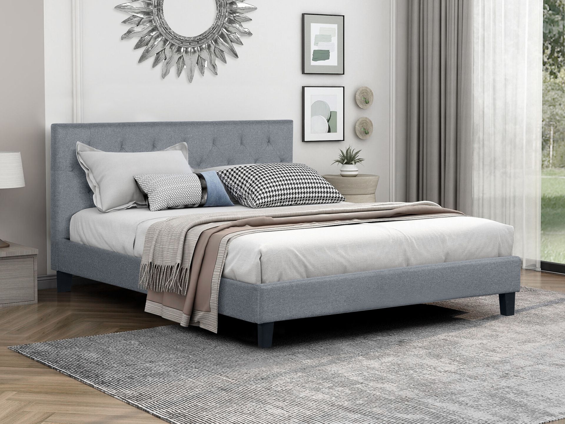 Grey bed store frame queen