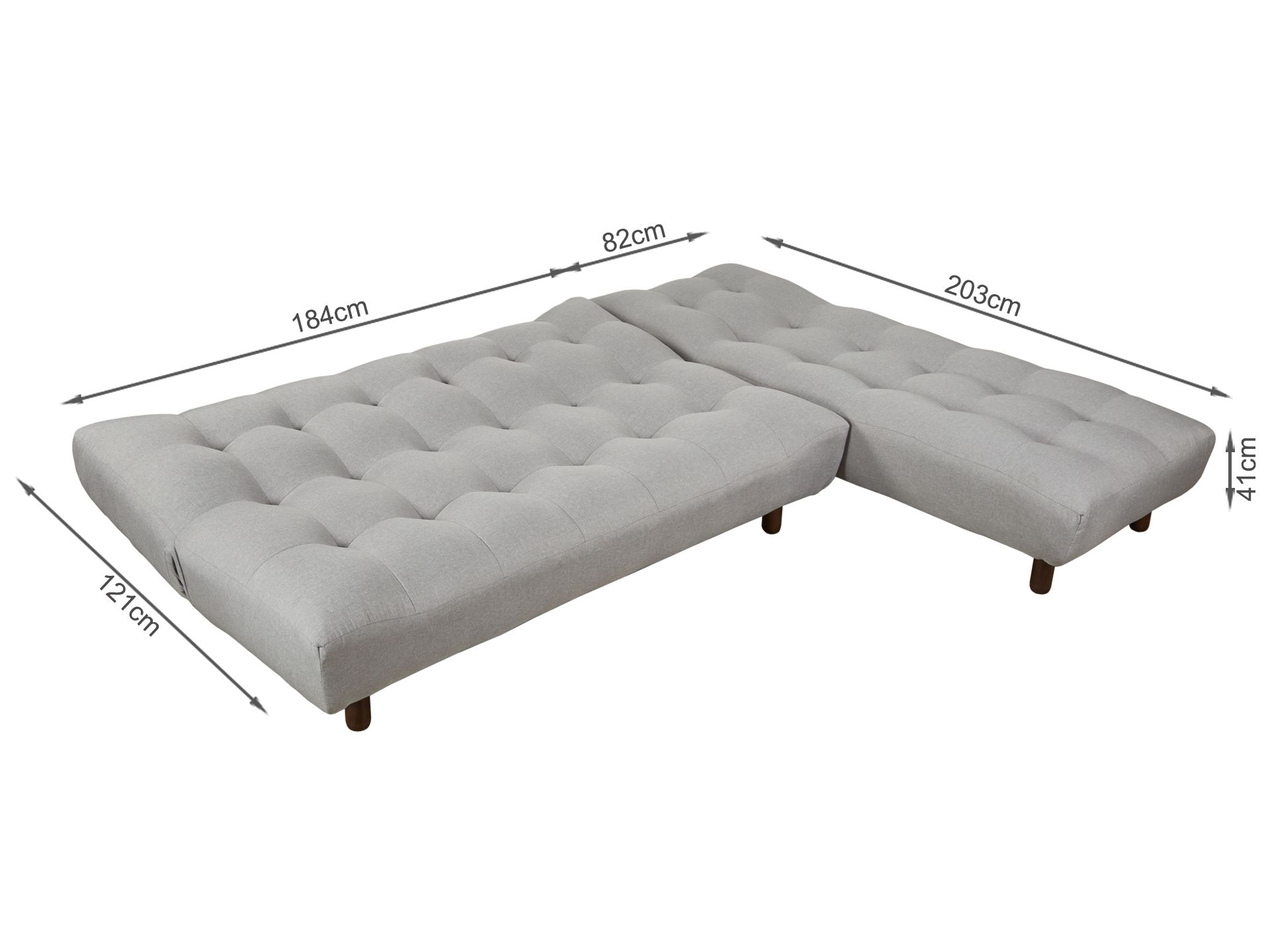 Helena 3 Seater Fabric Sofa Bed Futon with Chaise - Light Grey