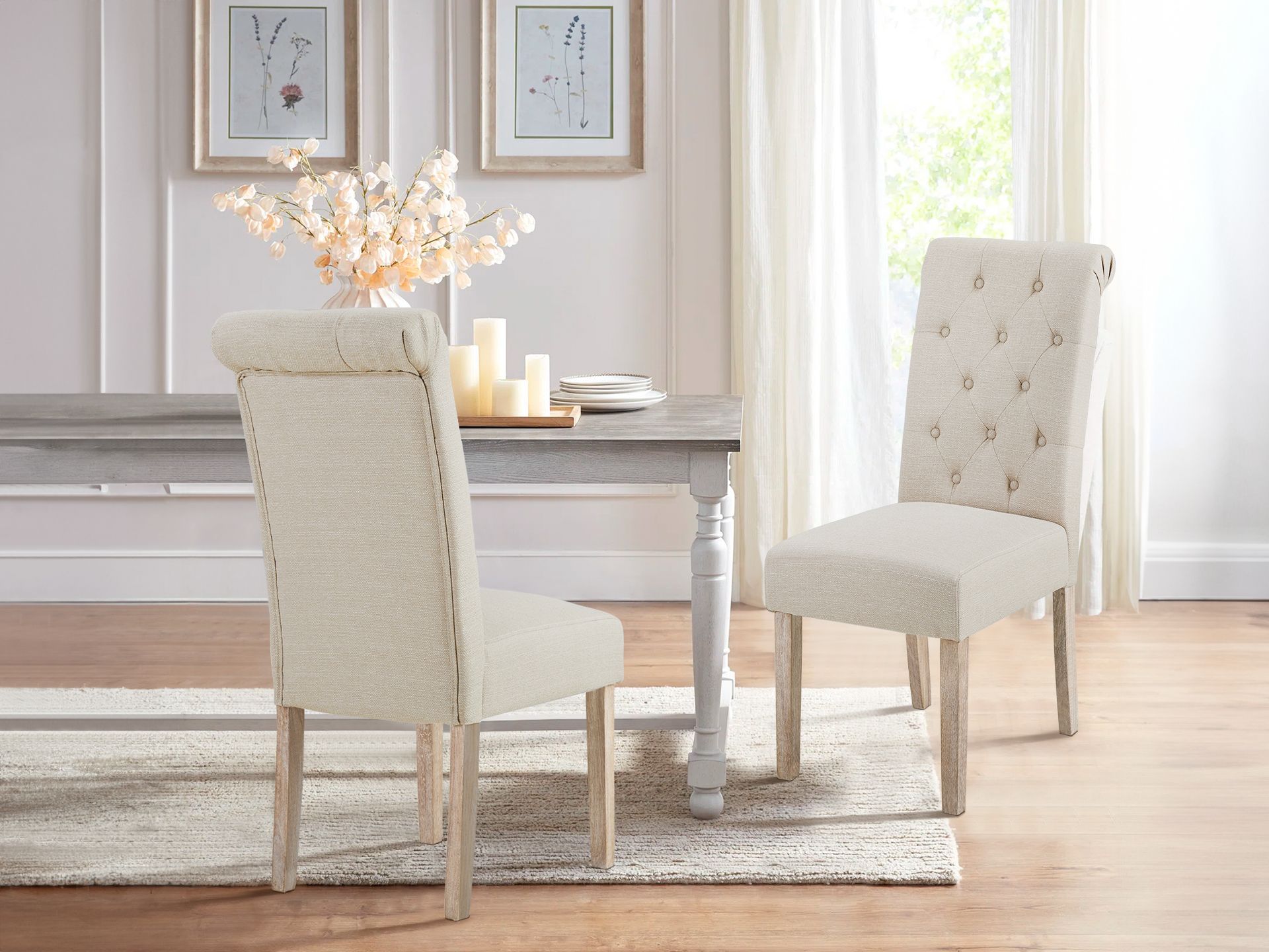 ZOEY 2PCS Upholstered Dining Chair BEIGE