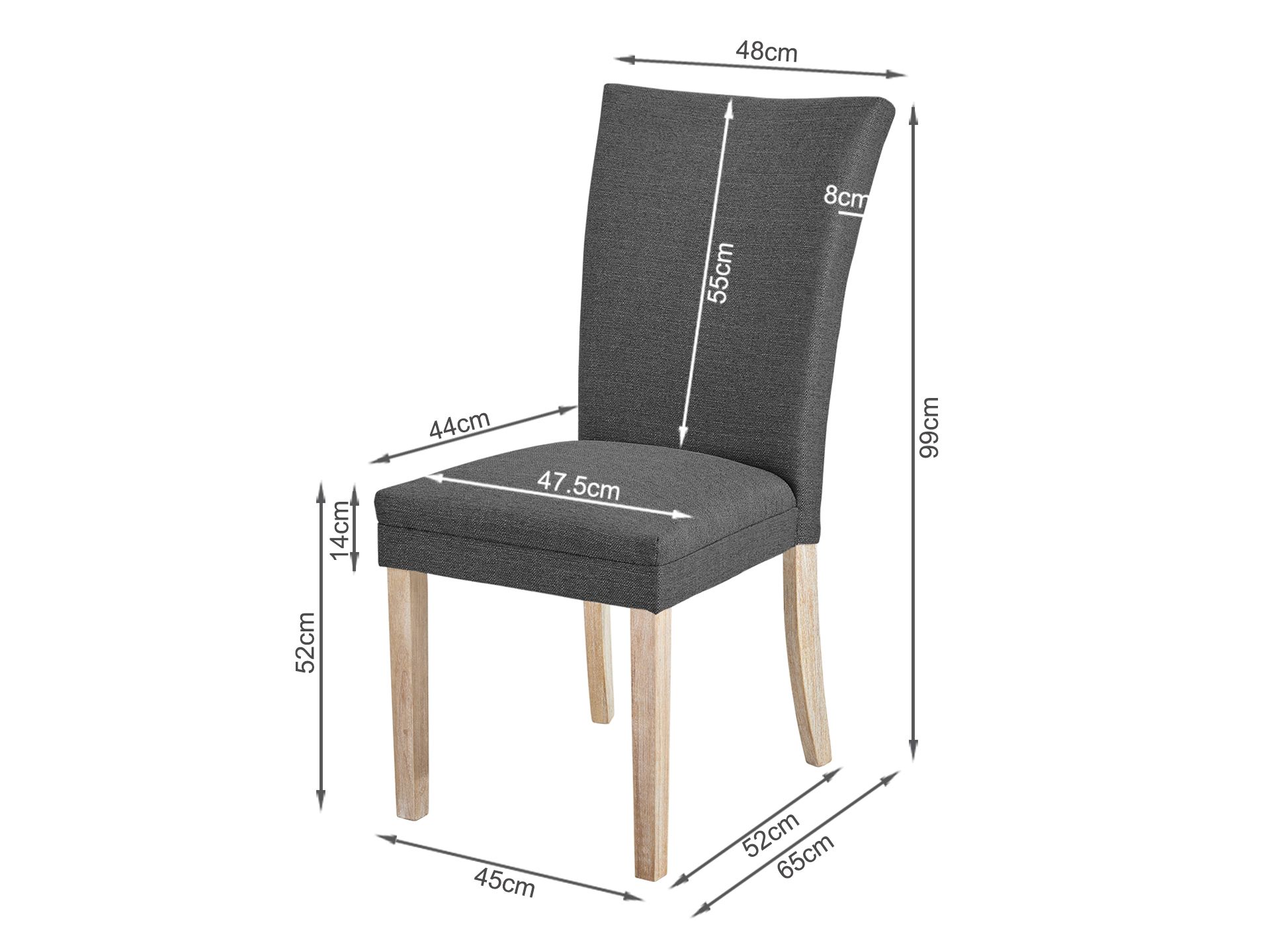 Grace Upholstered Dining Chair - Set of 2 - Dark Grey