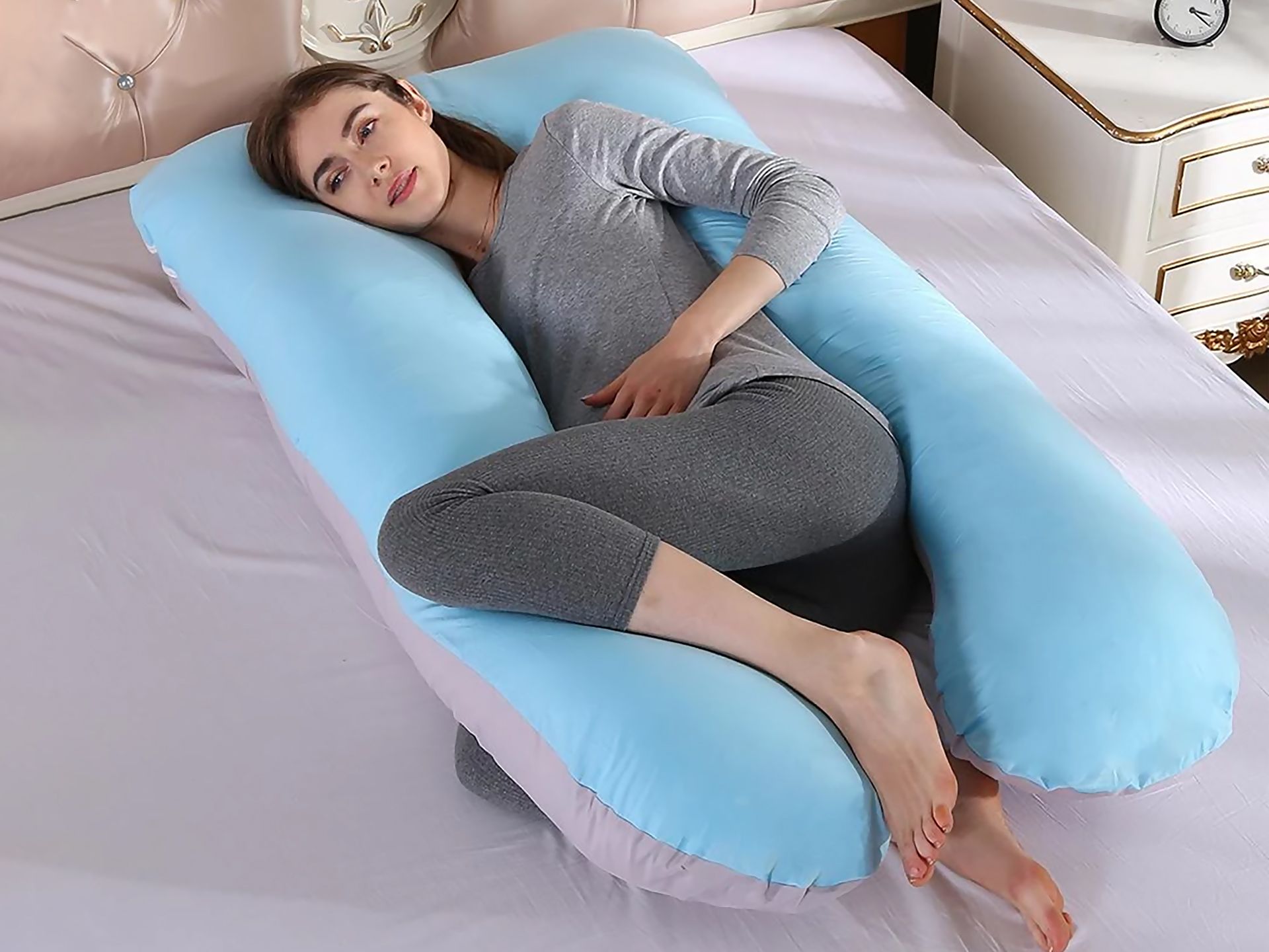 Pregnancy Maternity U-Shape Pillow - Blue + Grey