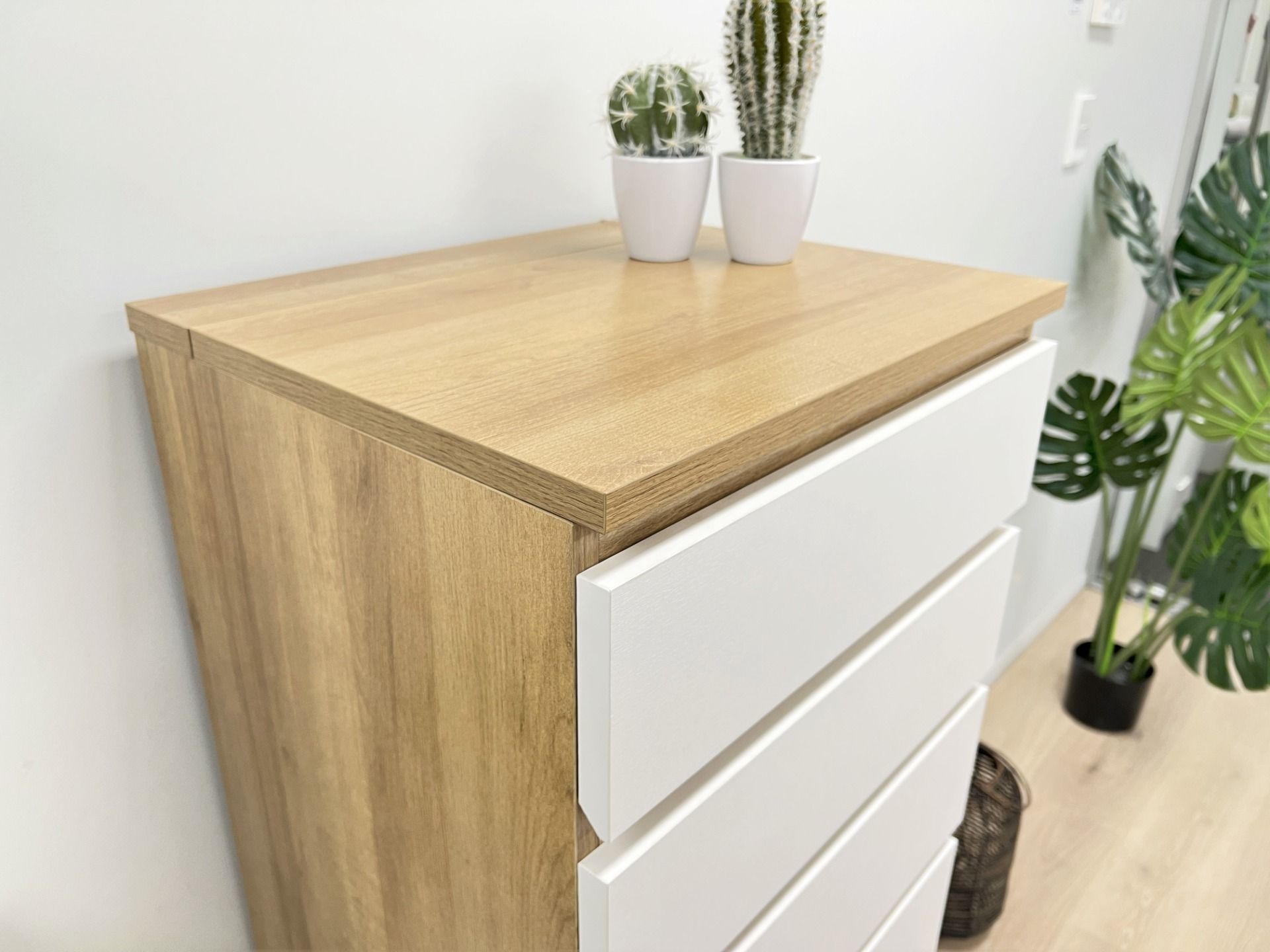 Harris 6 Drawer Tallboy with Mirror - Oak + White
