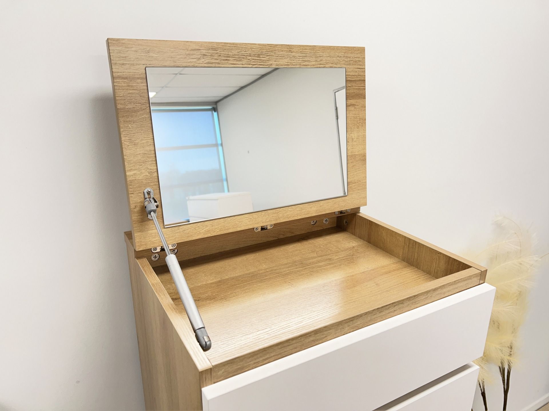 HARRIS 6 Drawer Tallboy with Mirror OAK WHITE