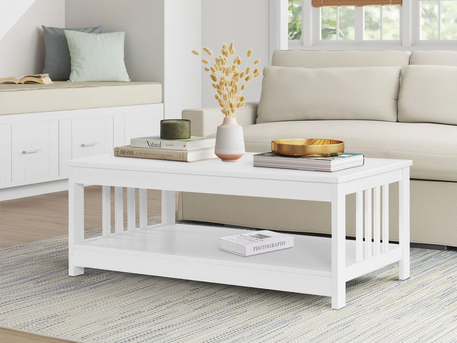 White wood store rectangle coffee table