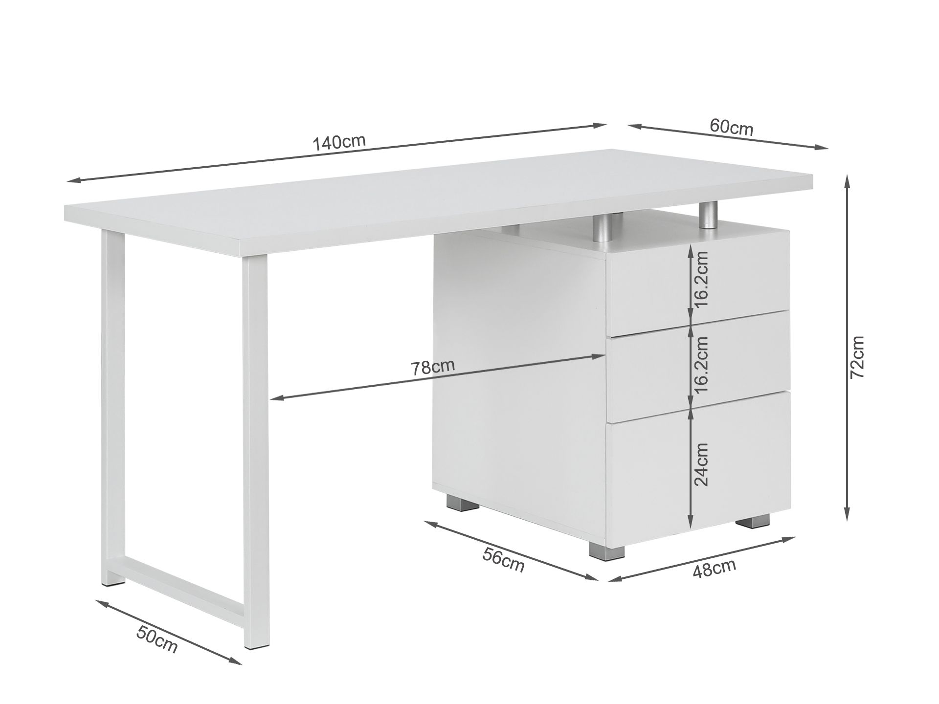 Karter Computer Desk with Drawers - White
