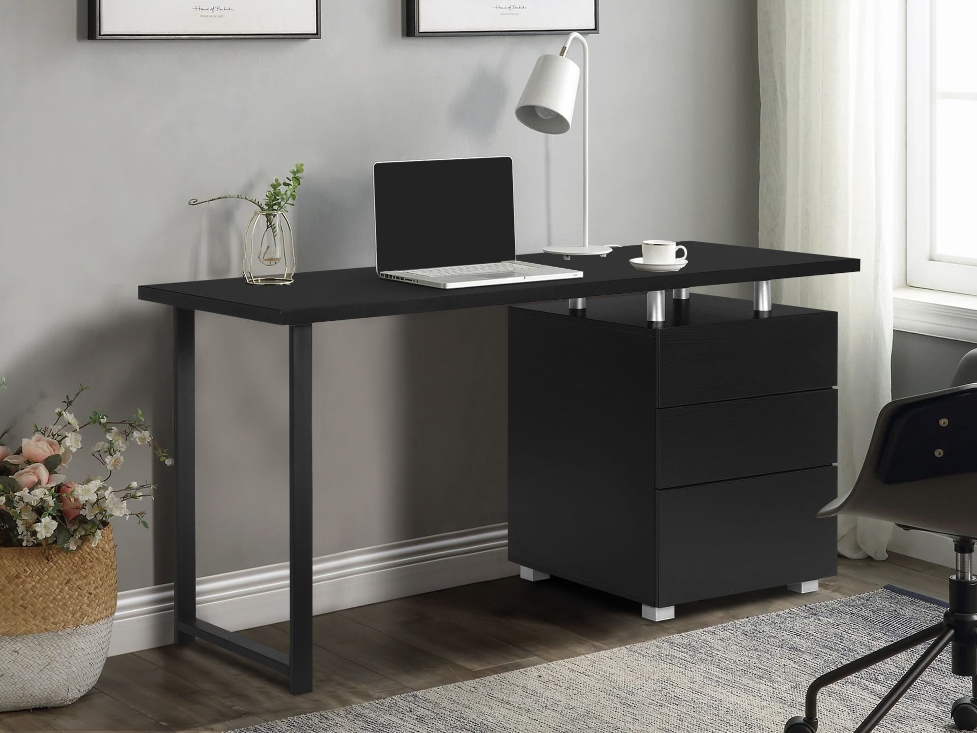 Modern black 2025 desk with drawers