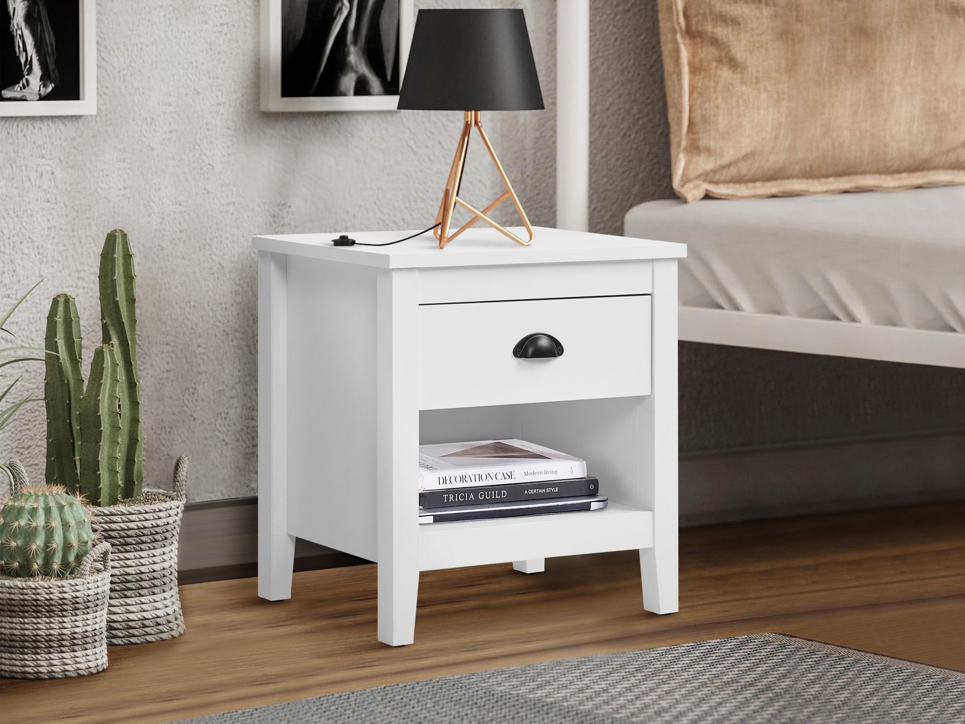 CONGO Wooden Bedside Table - WHITE