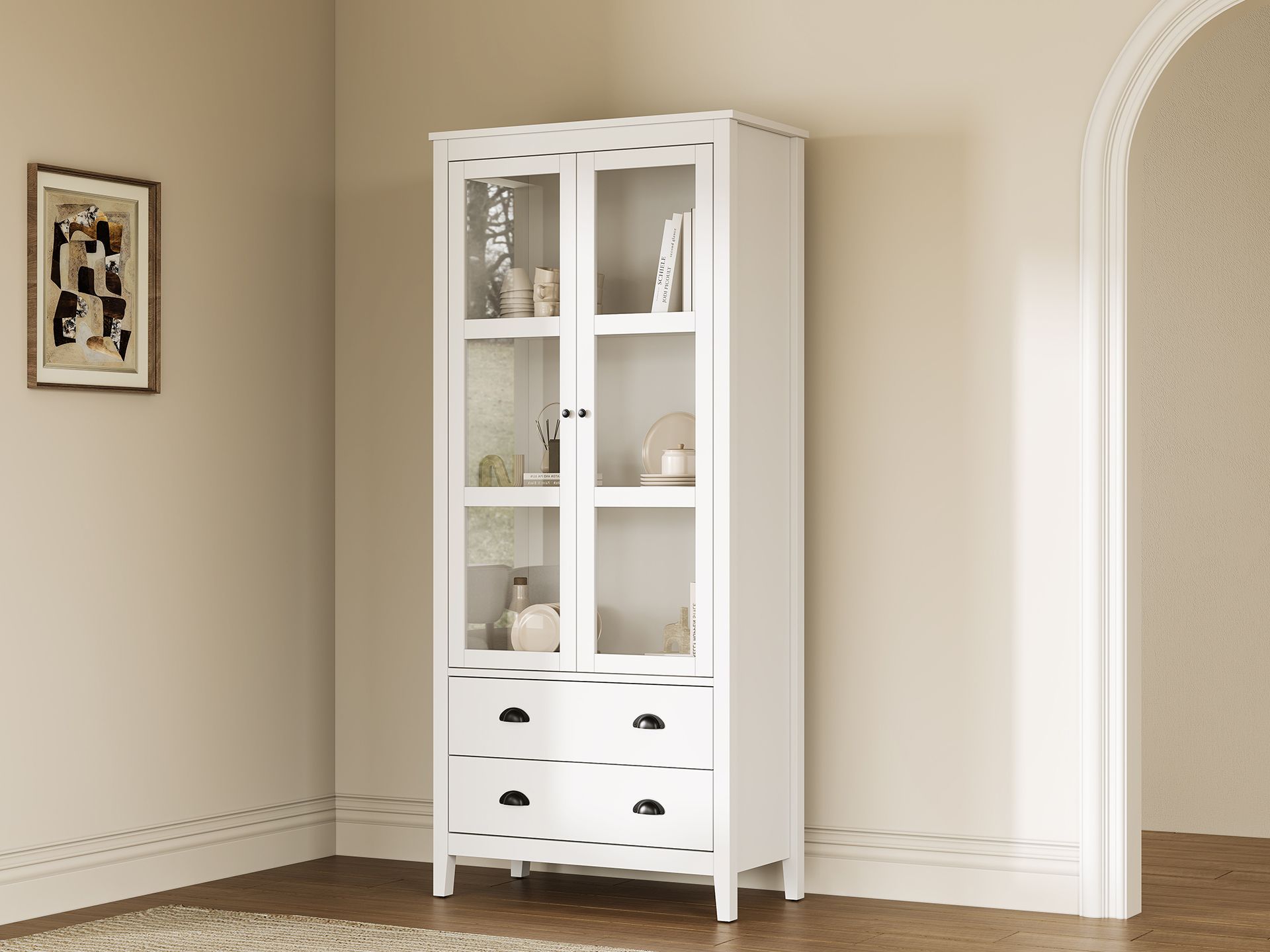 Congo Display Cabinet with 2 Drawer - White