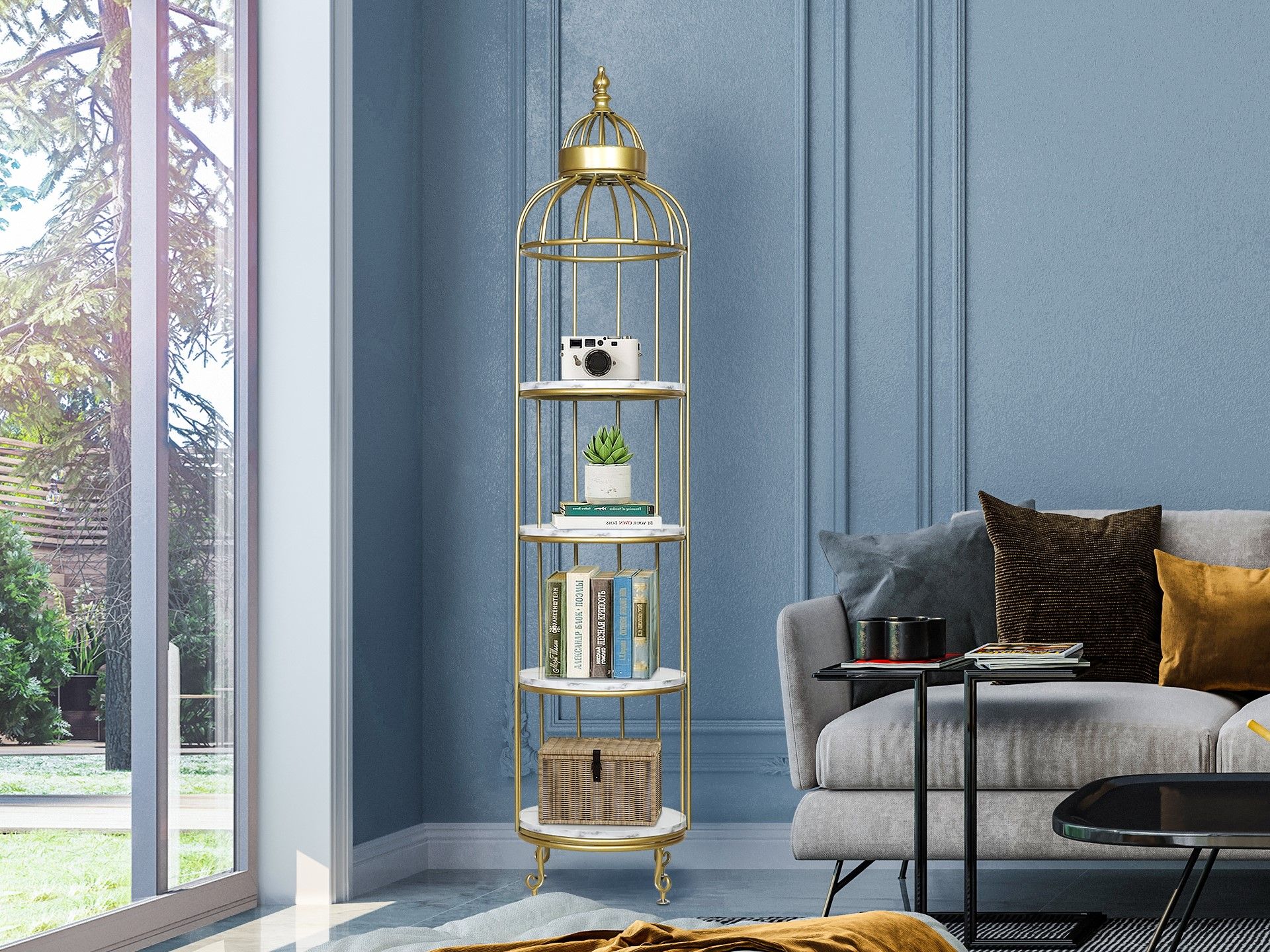 ALESA Birdcage 4 Tier Storage Shelf GOLDEN