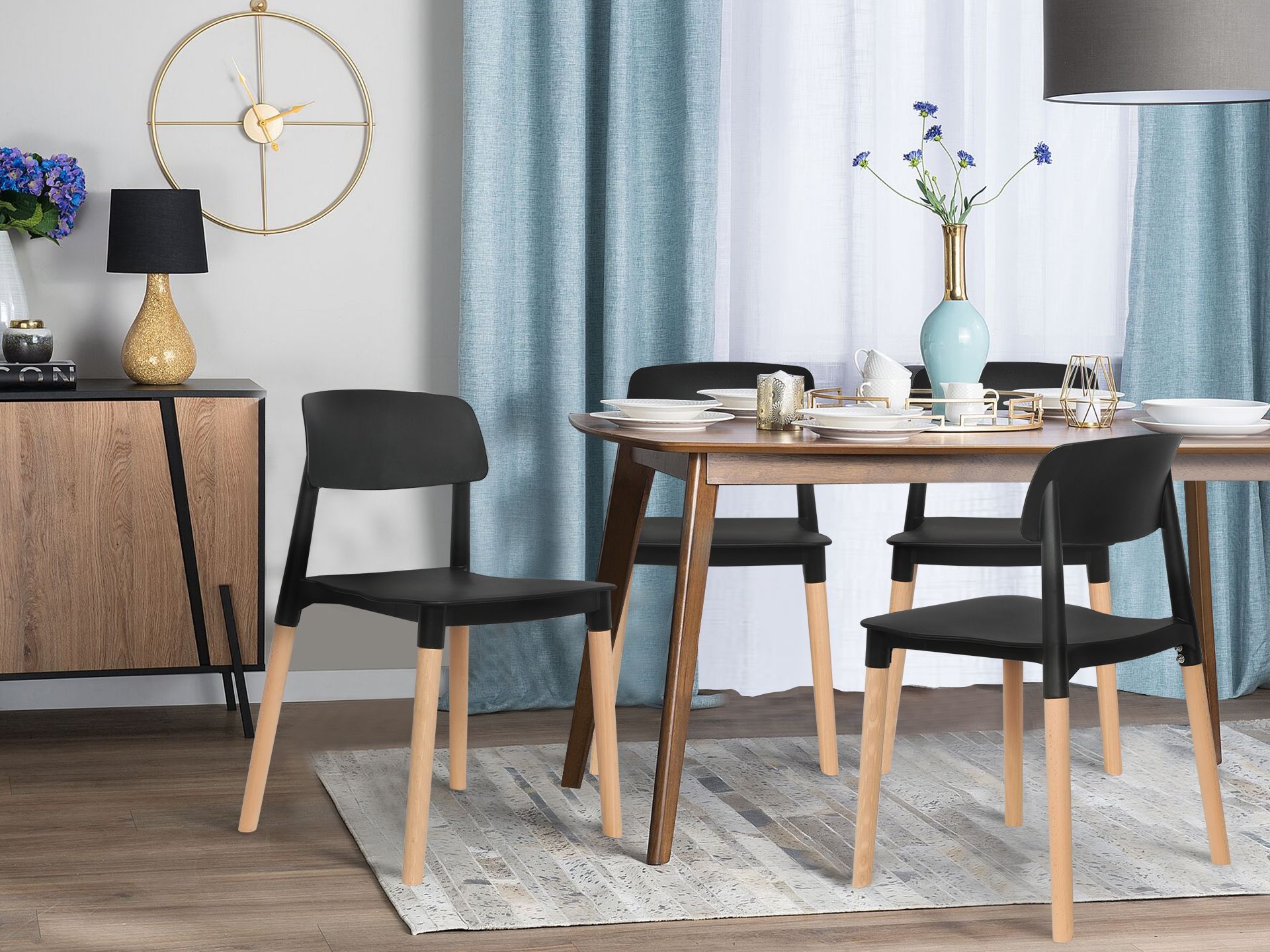 Black wood dining 2025 chairs set of 4