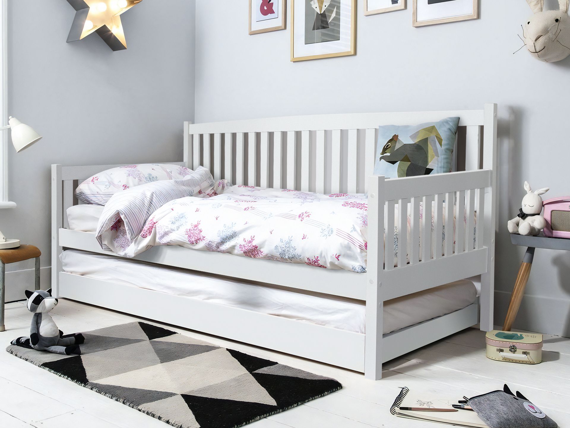 Herbert Single Wooden Trundle Bed Frame White