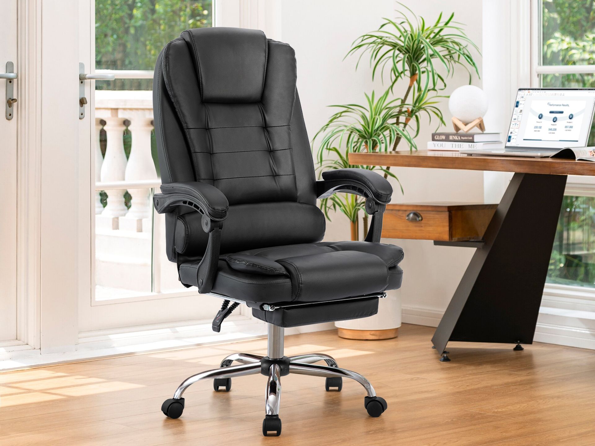 Dois Office Chair with Footrest - Black