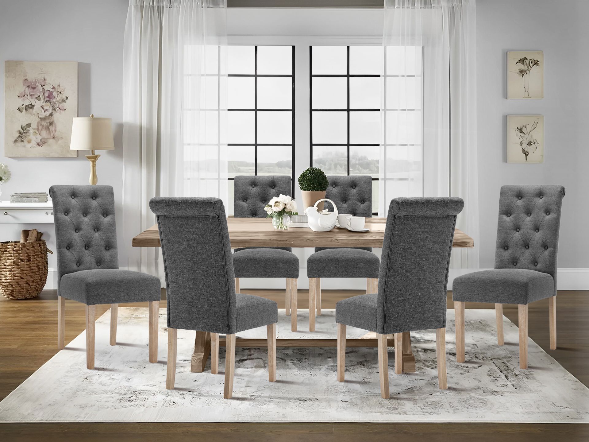 Zoey 6 Piece Upholstered Dining Chair Dark Grey