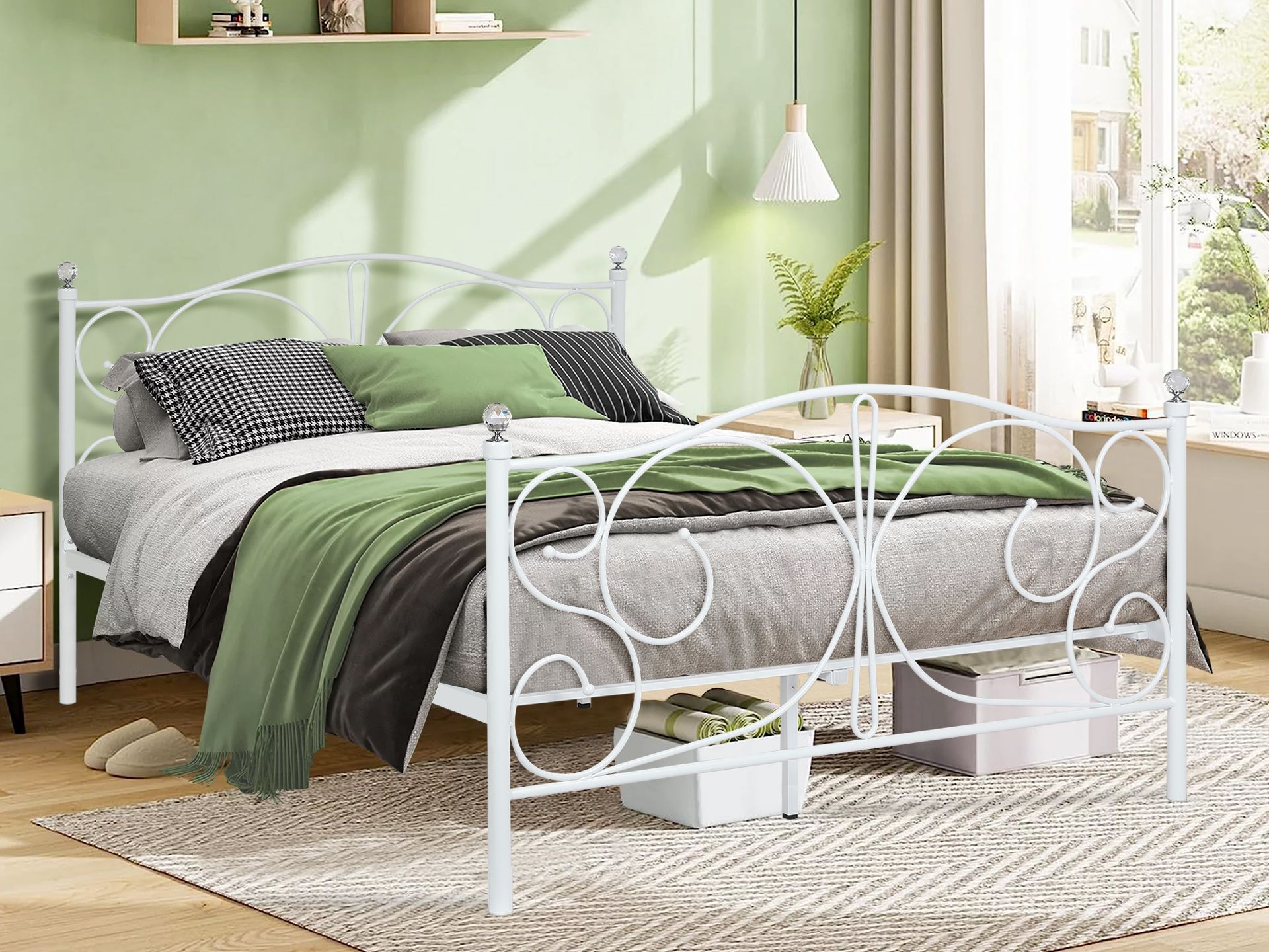 White iron shop queen bed frame