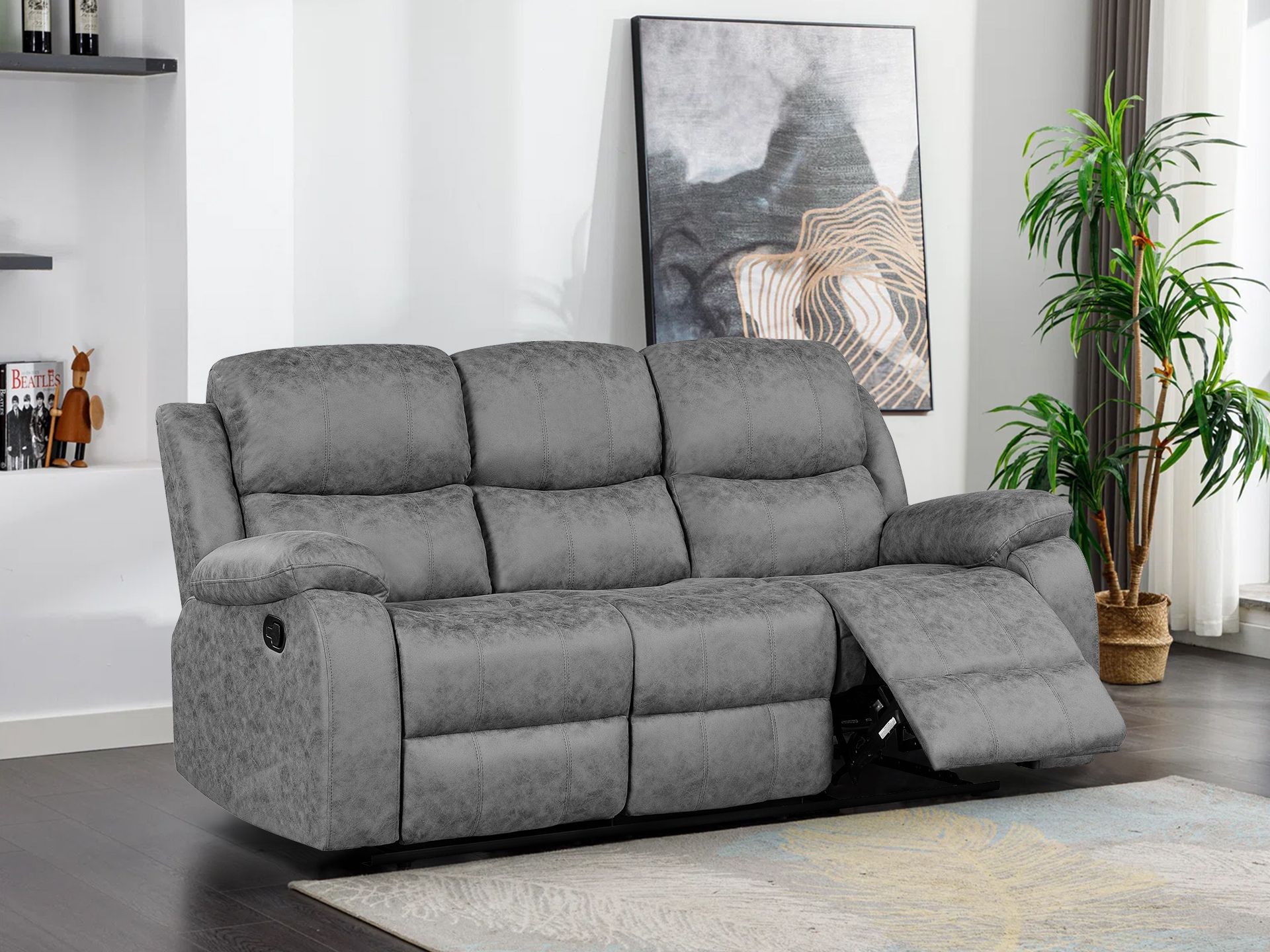 Wilson Manual 3 Seater Recliner Sofa Grey