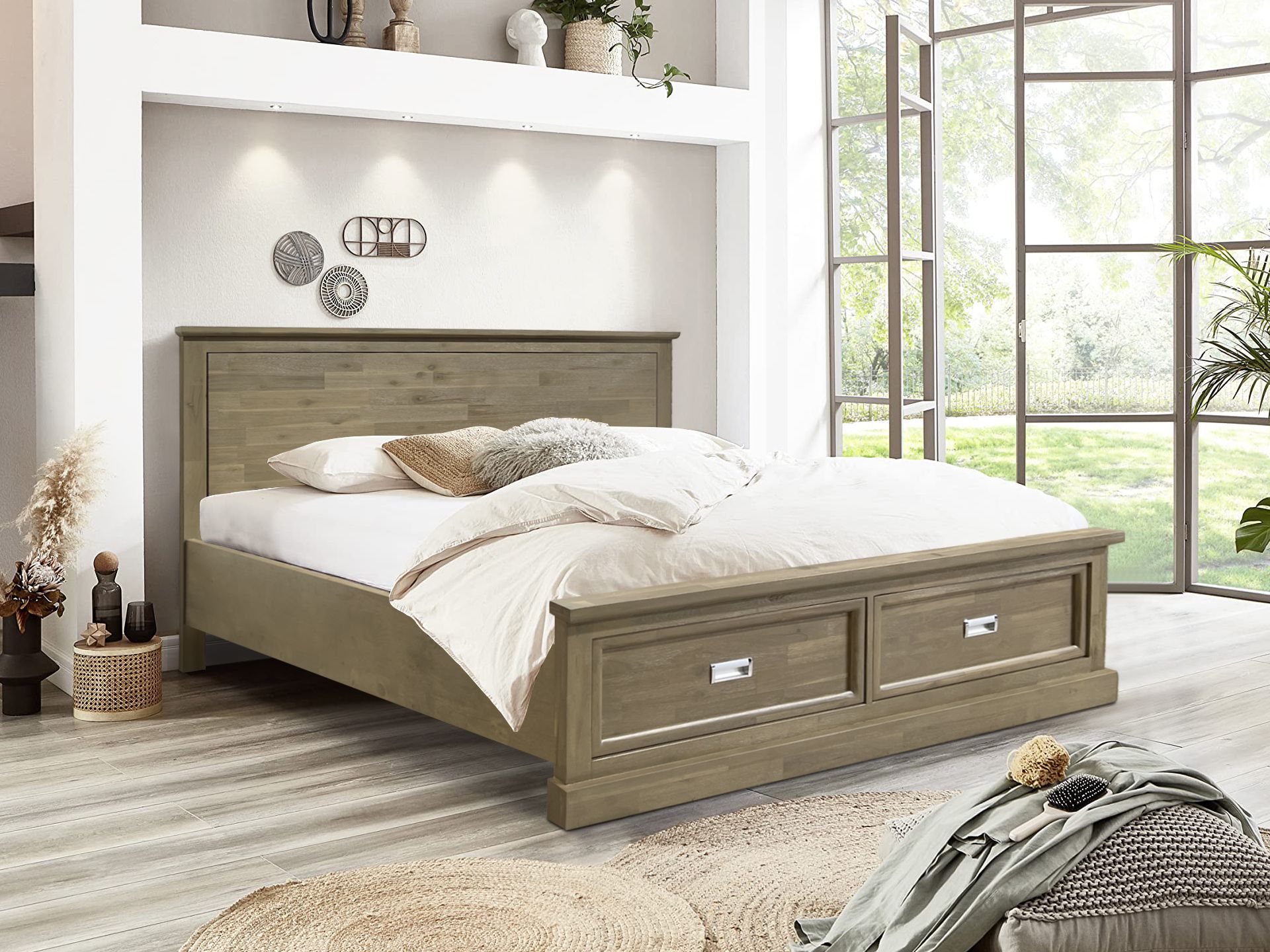 Hadley Solid Wood Queen Bed Frame with Storage Emerland Grey