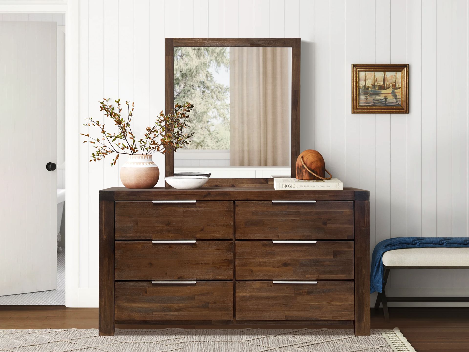 Solid wood top 6 drawer dresser