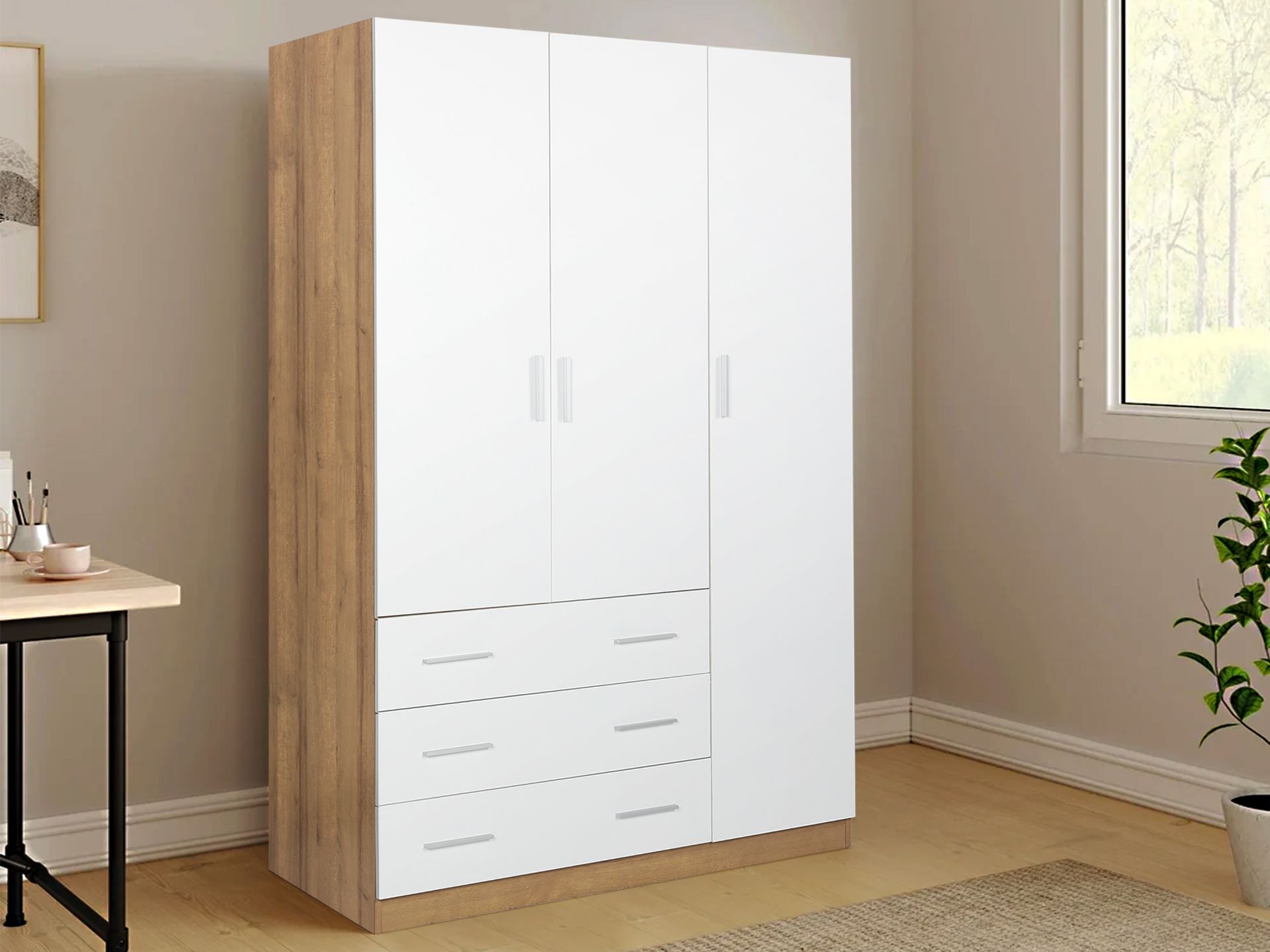 3 door 2025 wardrobe with drawers
