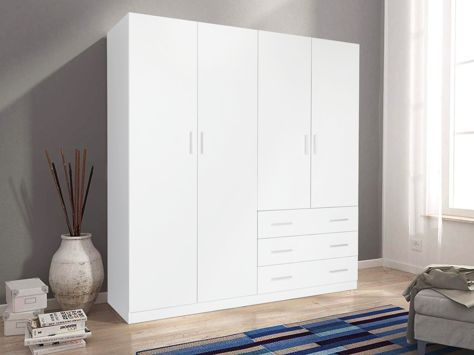 Tongass 4 Door Wardrobe with 3 Drawers White