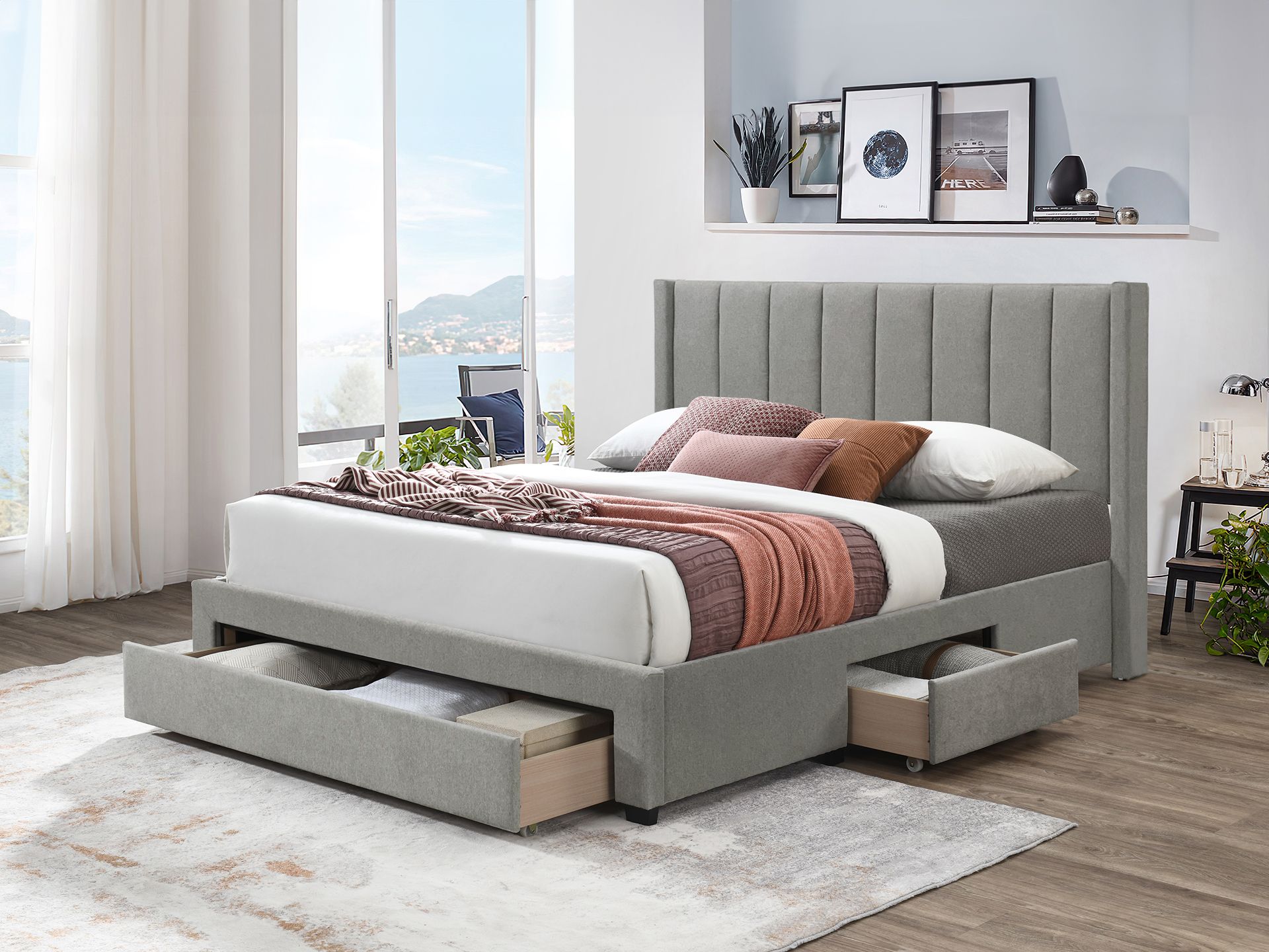 Hopkins Queen Bed Frame with Storage Light Grey