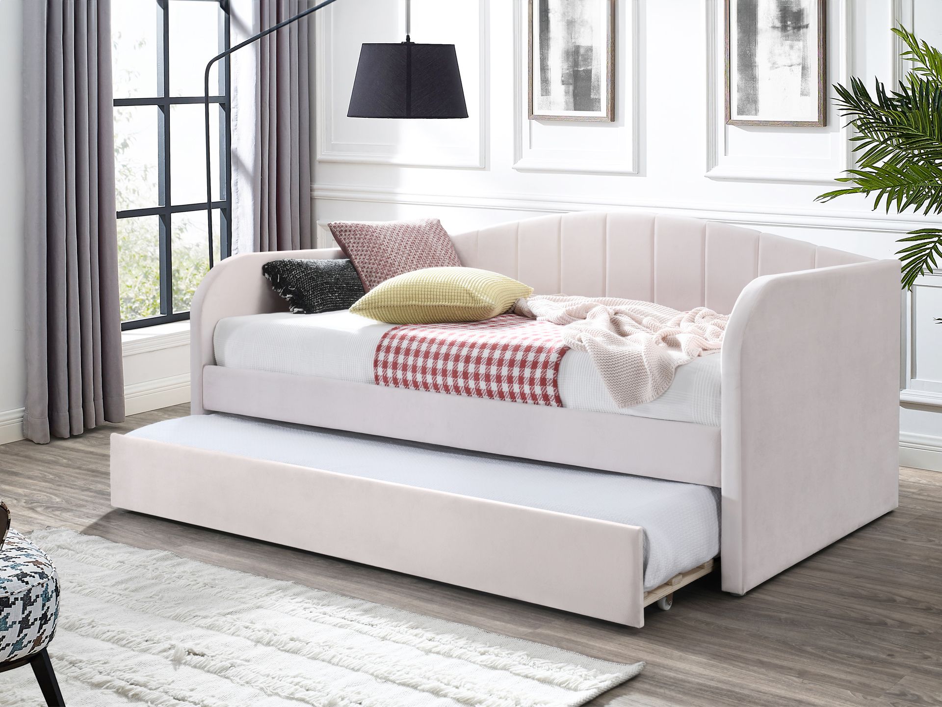 Pink velvet on sale trundle bed