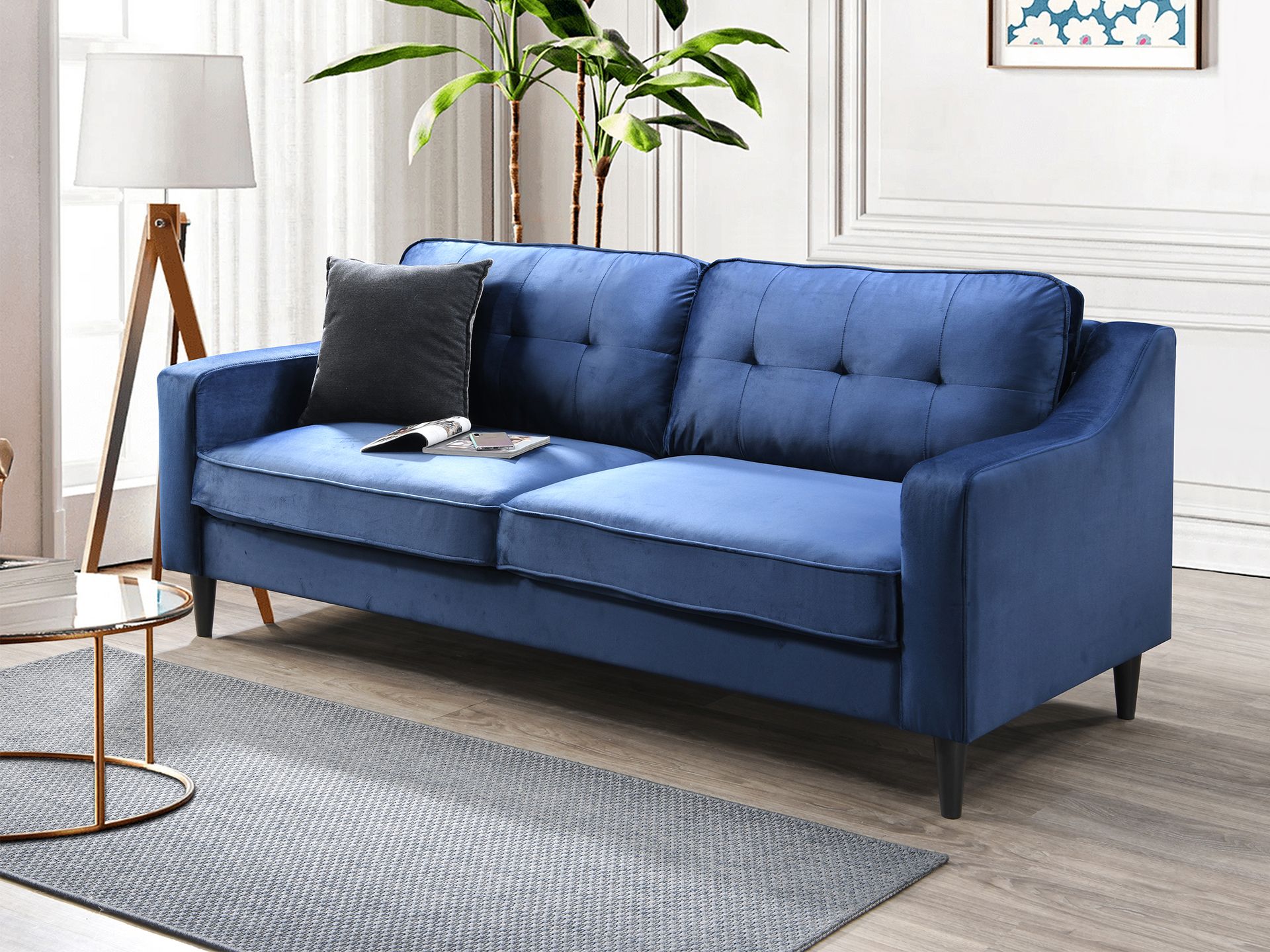 Hampton Velvet 3 Seater Sofa Navy Blue