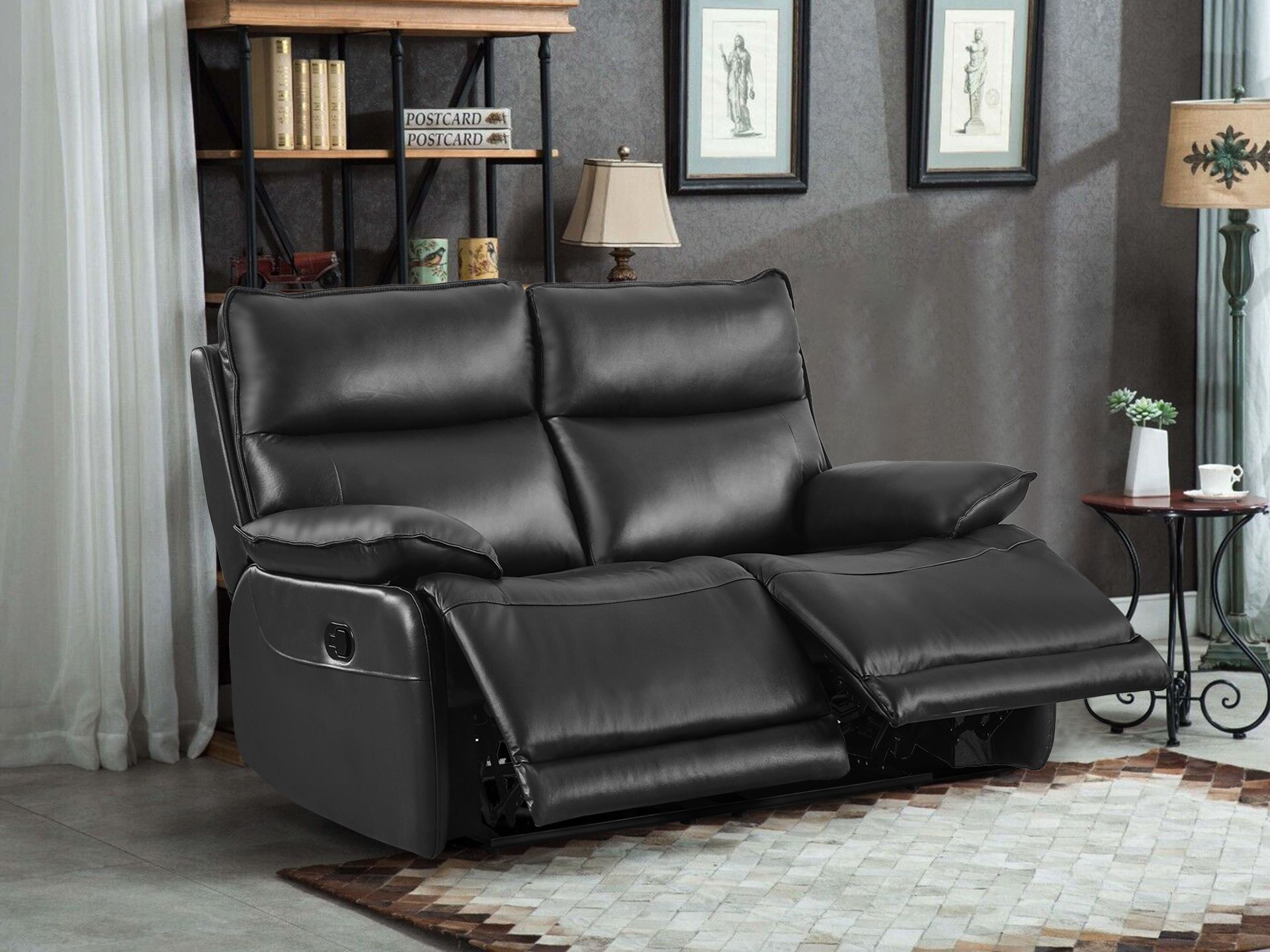 Black leather 2 seater recliner sofa 2025