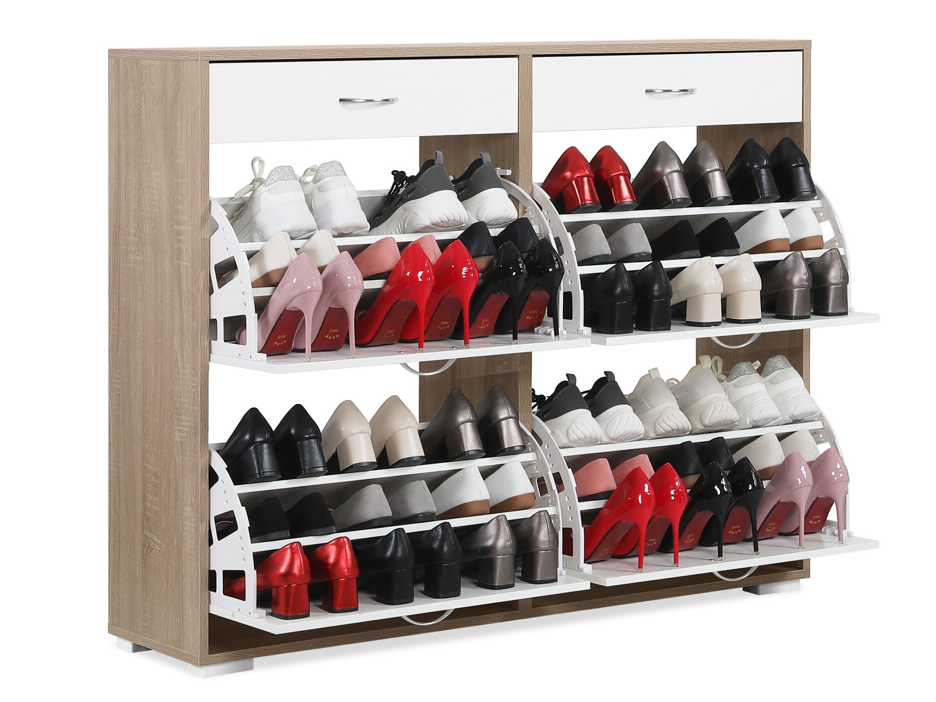 Rotoroa 6 Drawer Shoe Cabinet Storage Rack - Oak + White